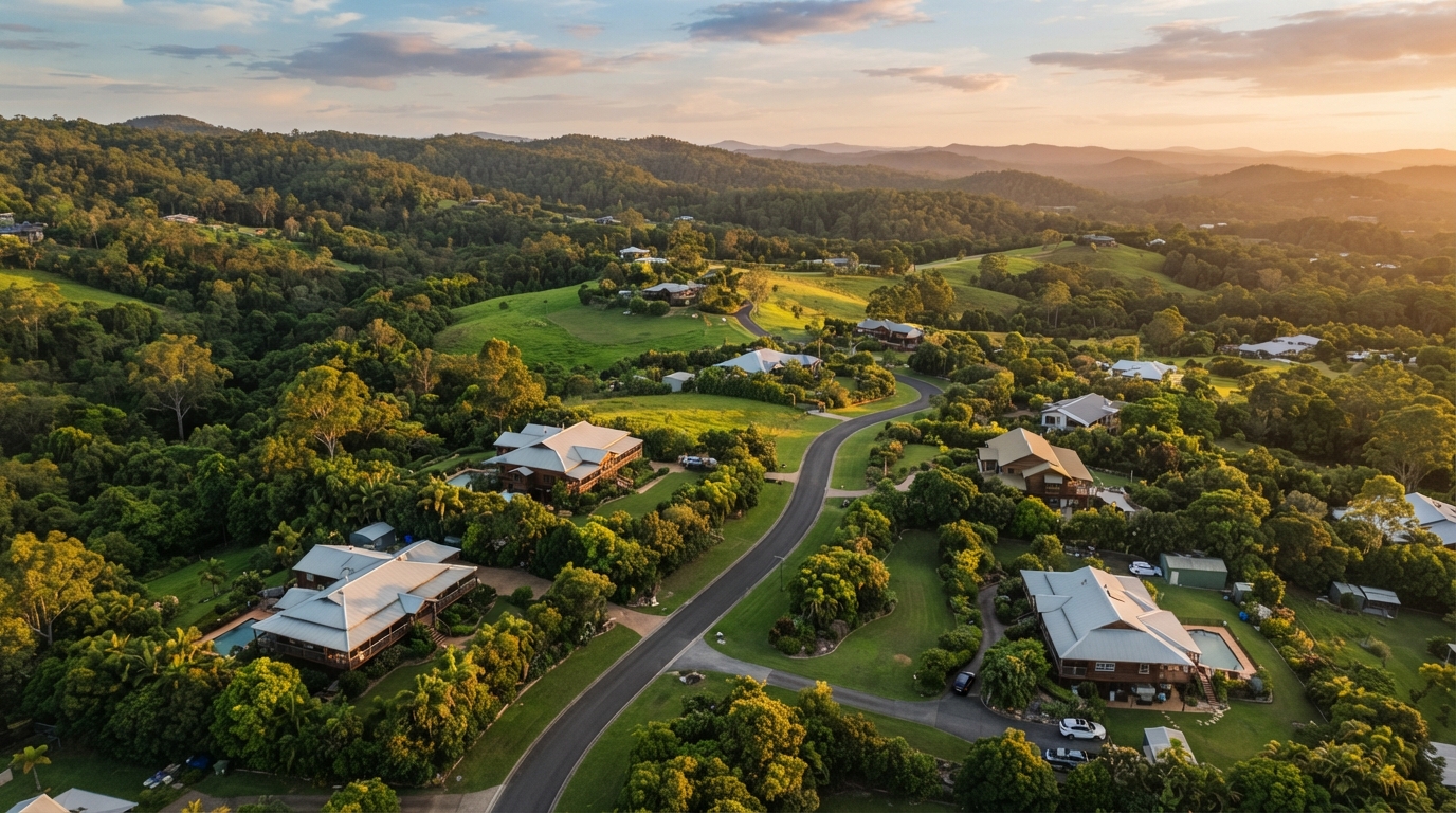 Aerial drone photo of Australian hinterland, Sunshine Coast Queensland