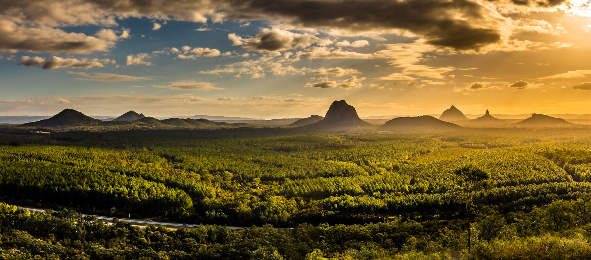 Glass House Mountains sunset landscape